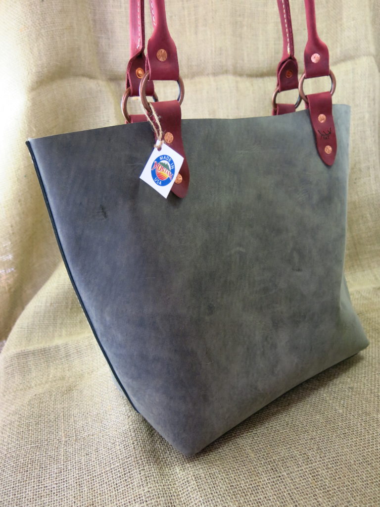 Large gray leather tote