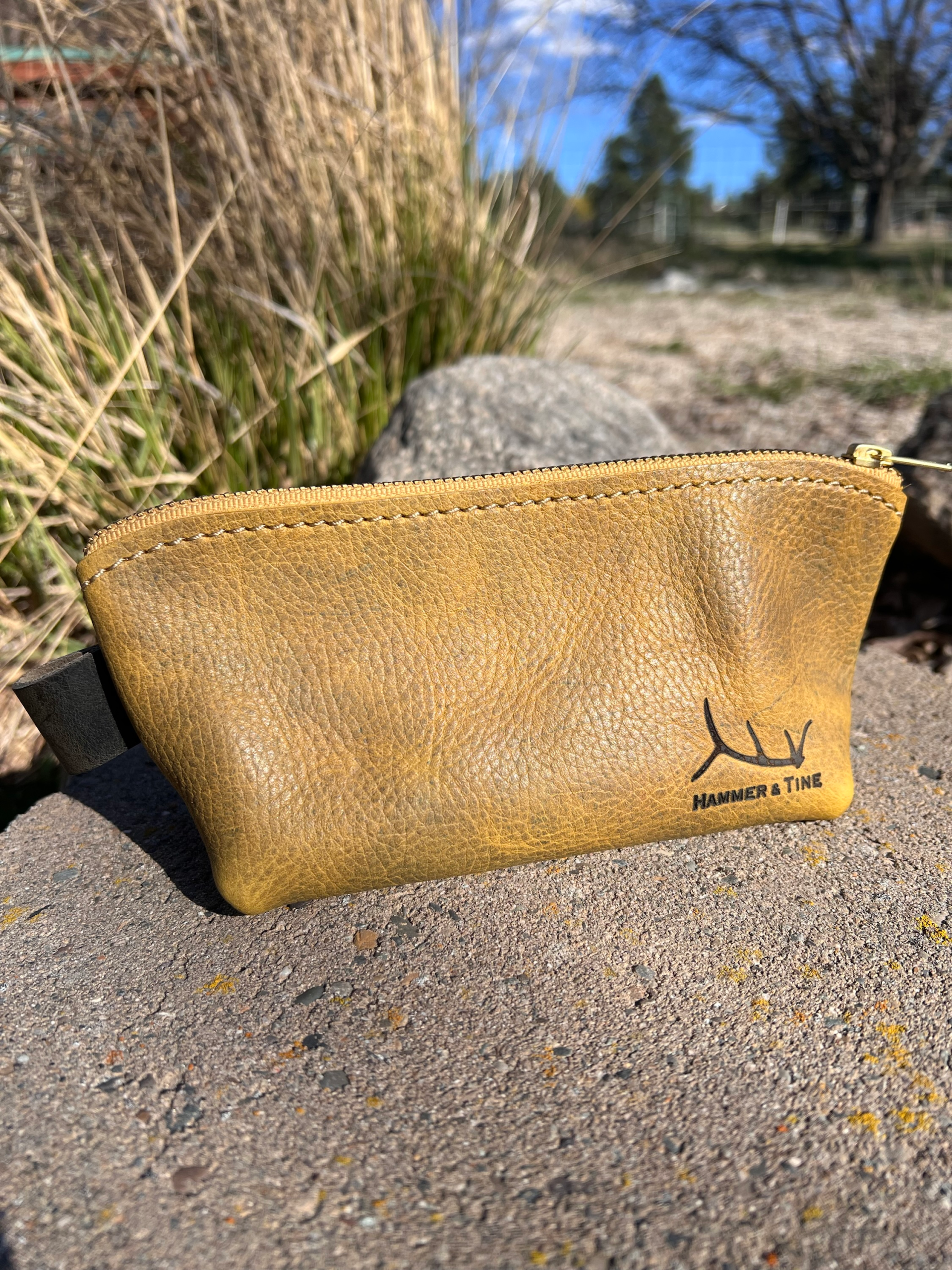 dusty yellow small cosmetics bag