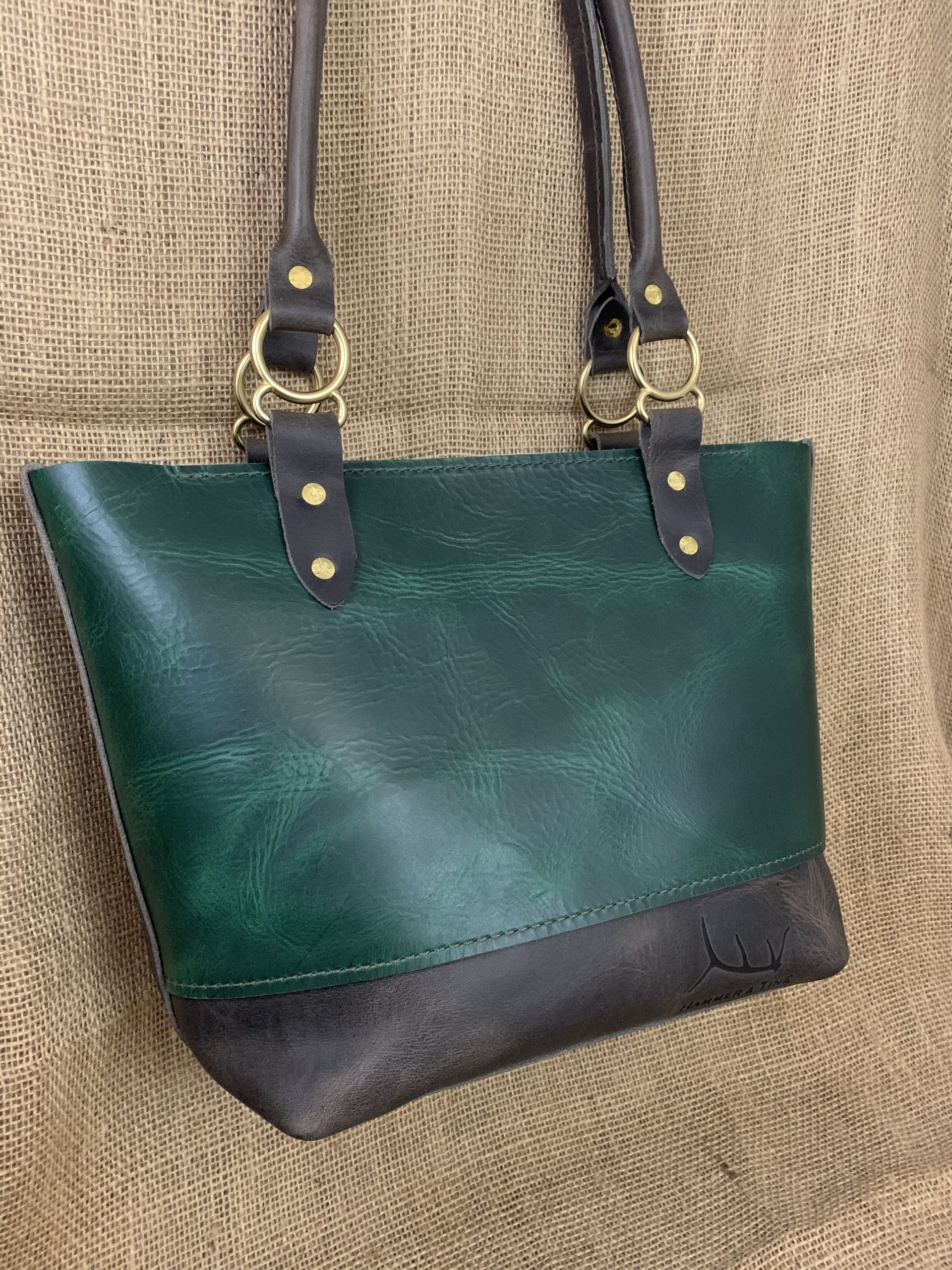 Medium Leather Tote - Green and Gray - Hammer & Tine - Leather Goods