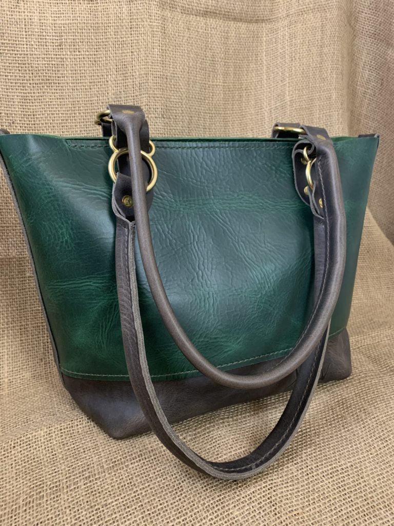 Green and Gray Medium Leather Tote