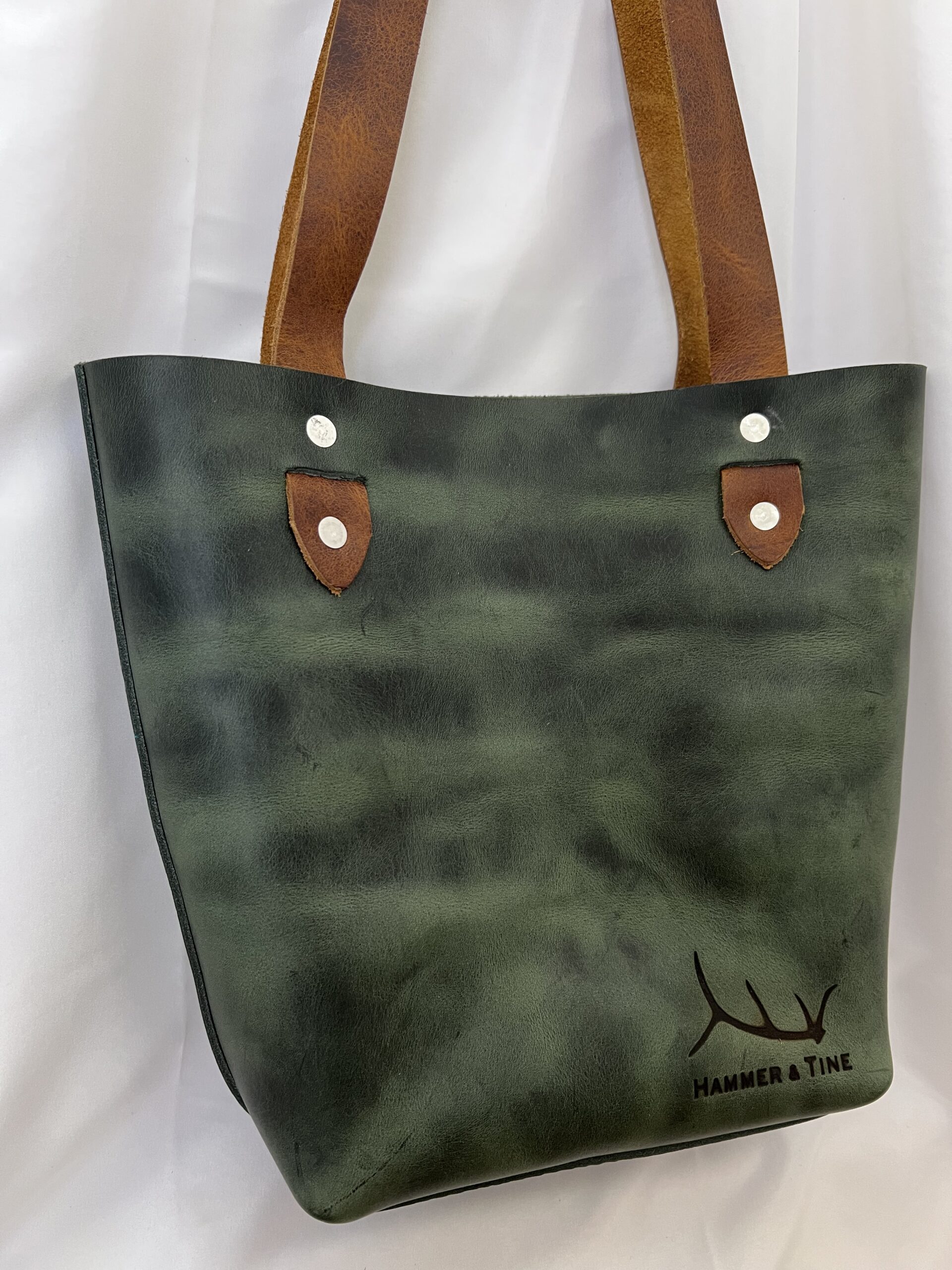 Small green leather tote