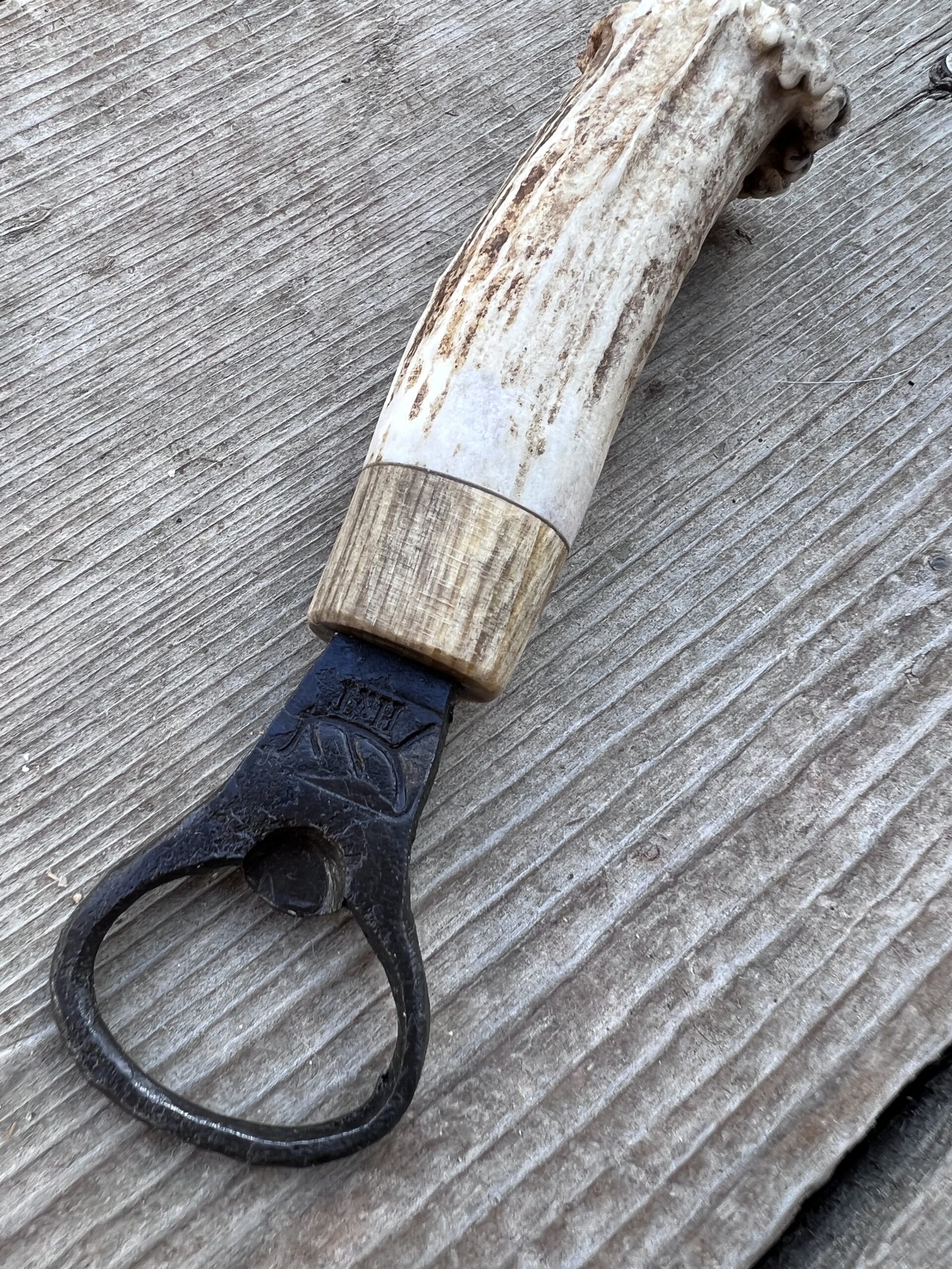 Blue Stain Pine Bolster - Antler Handle Bottle Opener