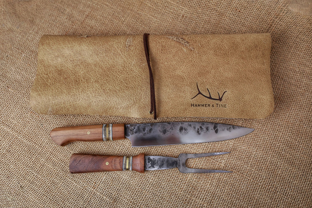 Carving Set with Leather Knife Roll