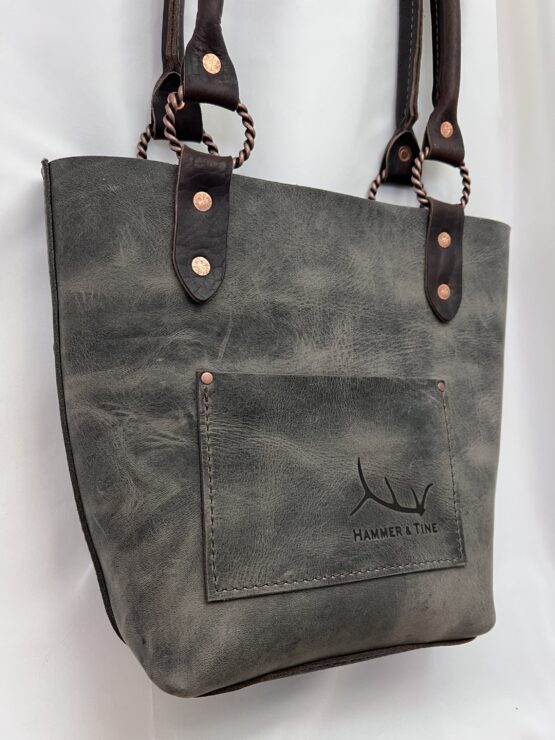 Small Leather Tote - Grey and Chocolate