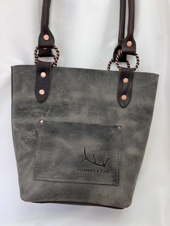 Small Leather Tote - Grey and Chocolate - Image 2