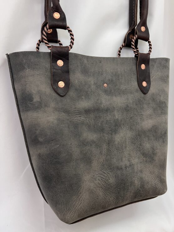 Small Leather Tote - Grey and Chocolate - Image 3