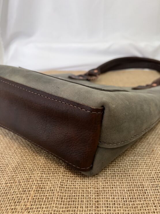 Small Leather Tote - Grey and Chocolate - Image 6