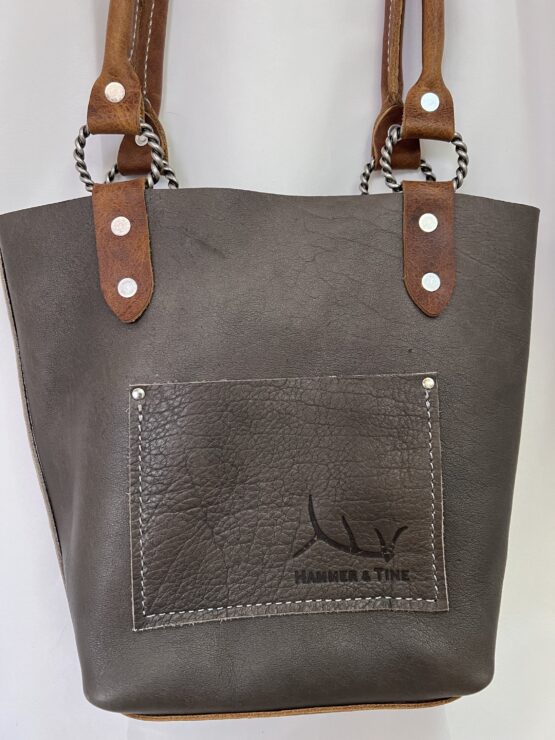 Small Leather Tote - Grey and Brown