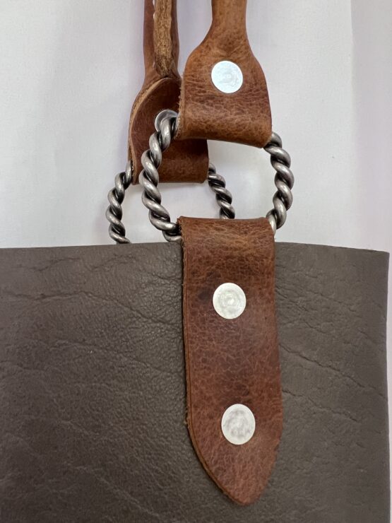 Small Leather Tote - Grey and Brown - Image 2