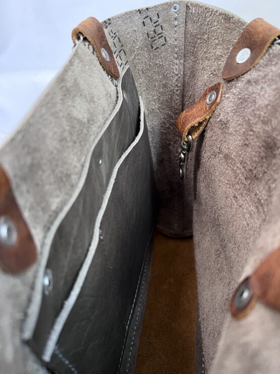 Small Leather Tote - Grey and Brown - Image 6