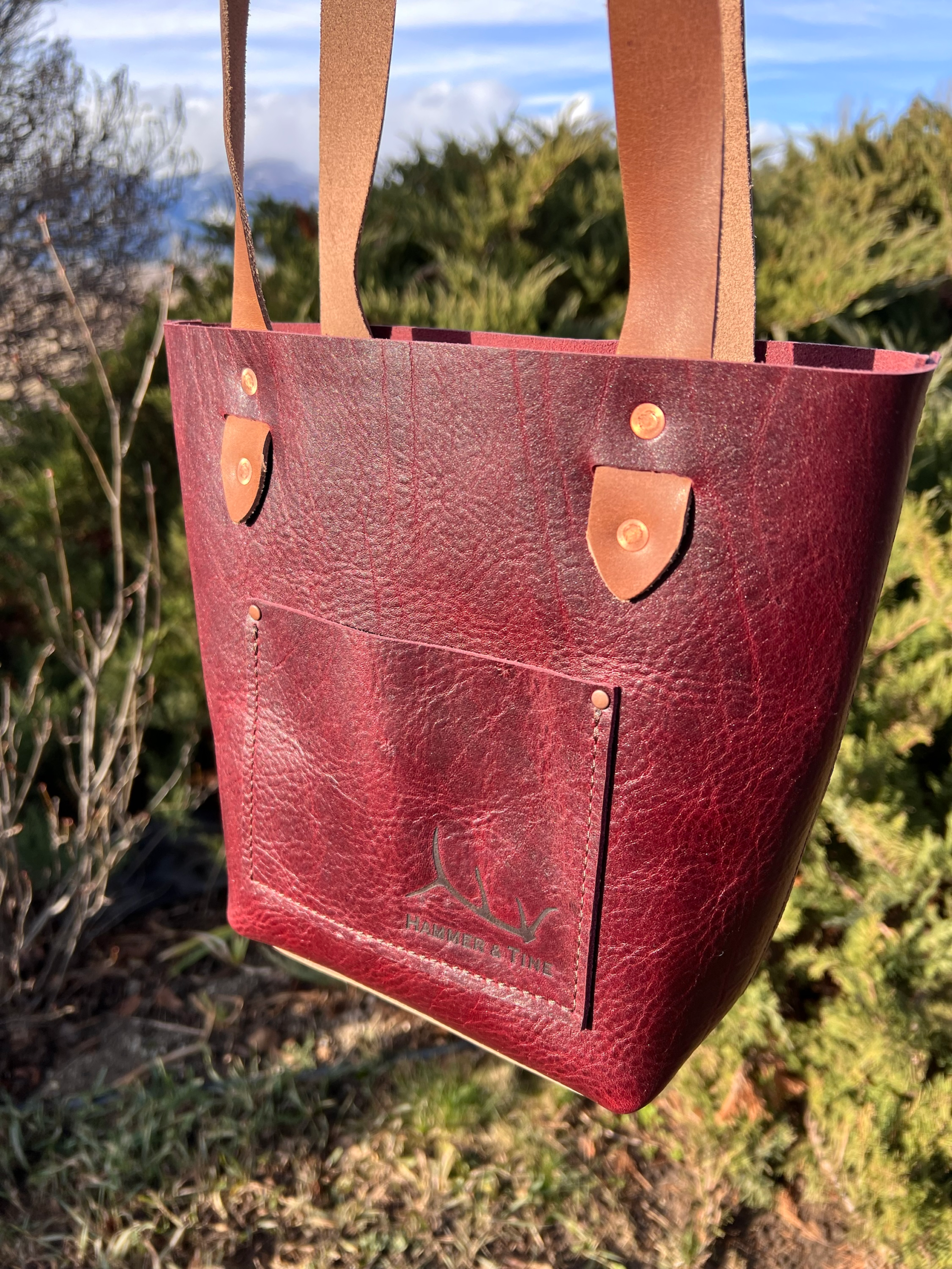 Burgundy and Tan Small Tote