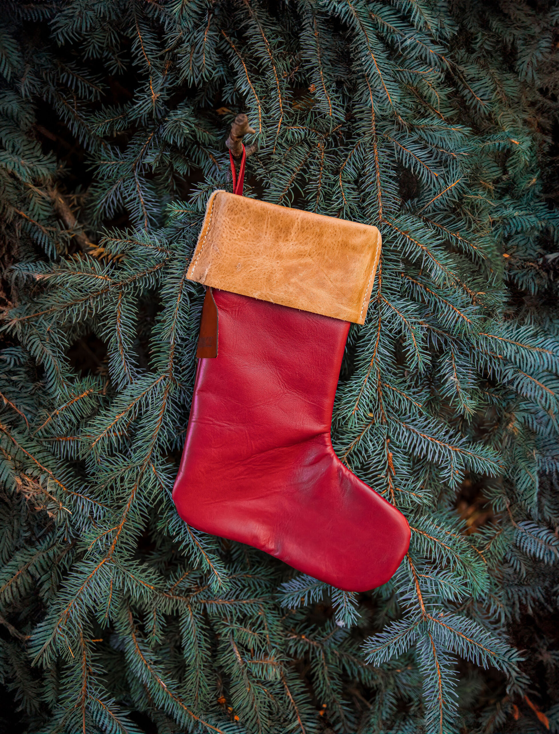 Red leather stocking