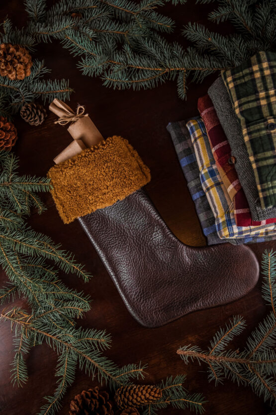 Chocolate brown stocking with gifts