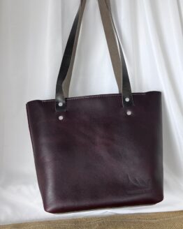 Medium Leather Tote - Burgundy and Grey