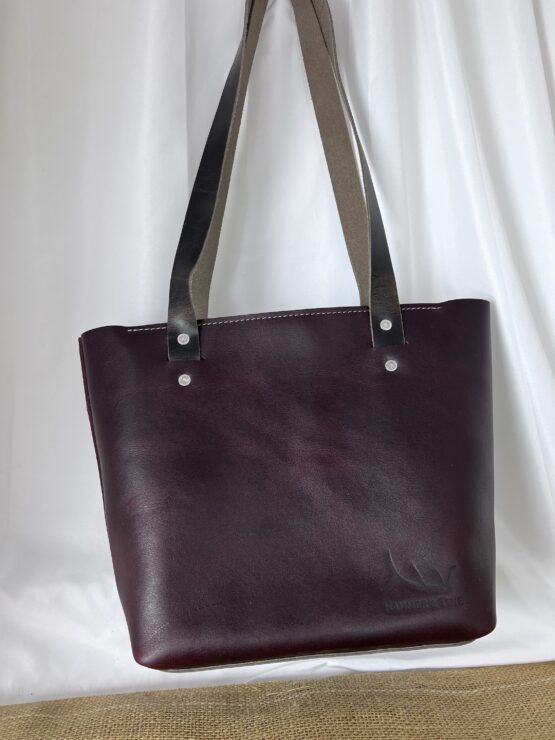 Medium Leather Tote - Burgundy and Grey