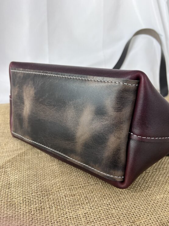 Medium Leather Tote - Burgundy and Grey - Image 3