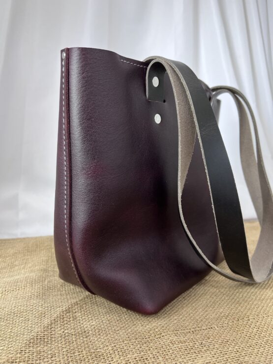 Medium Leather Tote - Burgundy and Grey - Image 2