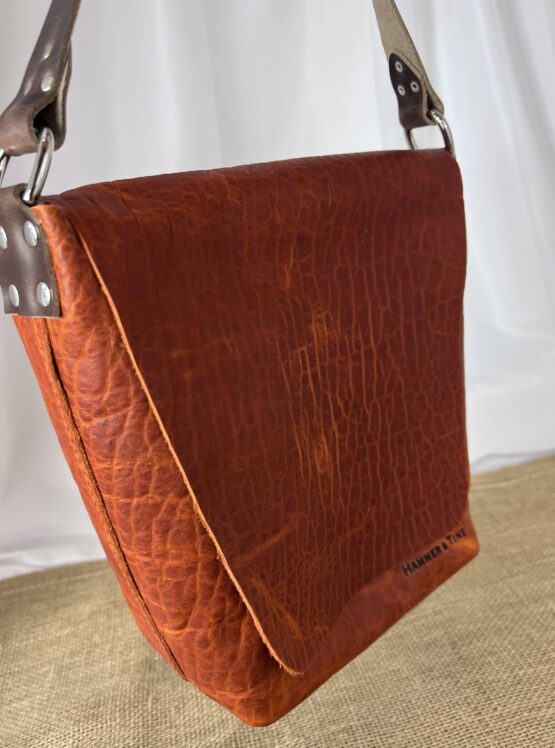 Small Leather Crossbody Tote - Brick Orange - Image 2