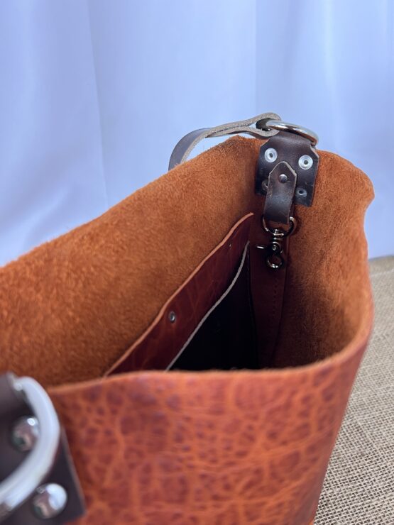 Small Leather Crossbody Tote - Brick Orange - Image 5