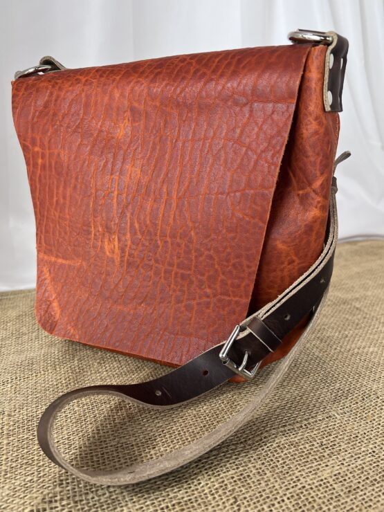 Small Leather Crossbody Tote - Brick Orange