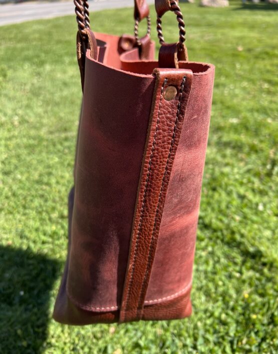 Large Leather Tote - Pinkish Red and Brown - Image 4