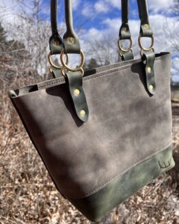 Medium Leather Tote - Gray and Green