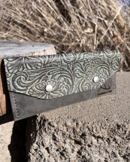 Long Wallet - Gray and Embossed Turquoise