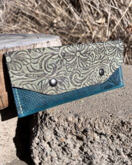 Long Wallet - Cobalt and Embossed Turquoise