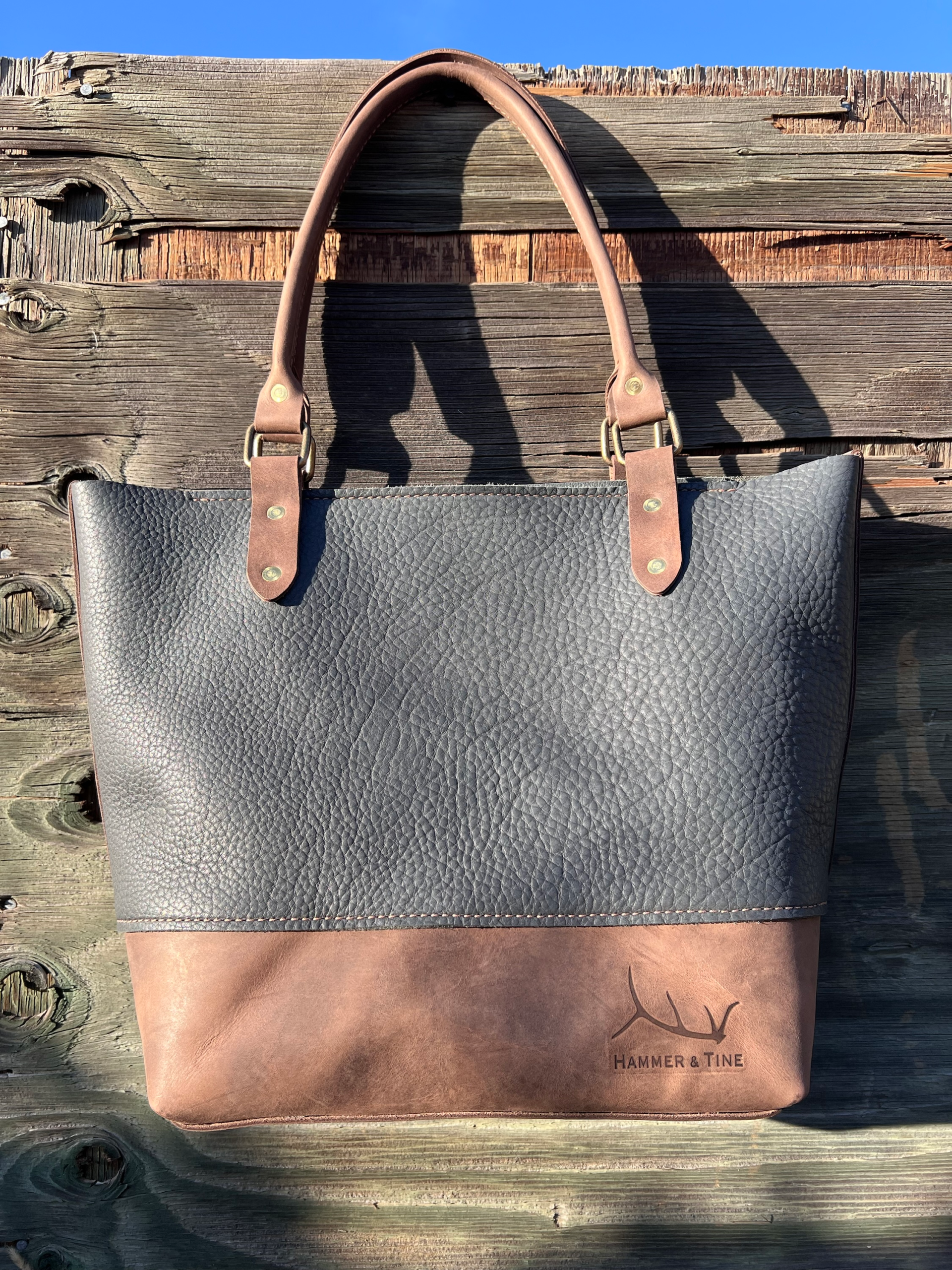 Large Blue-Grey Leather Tote